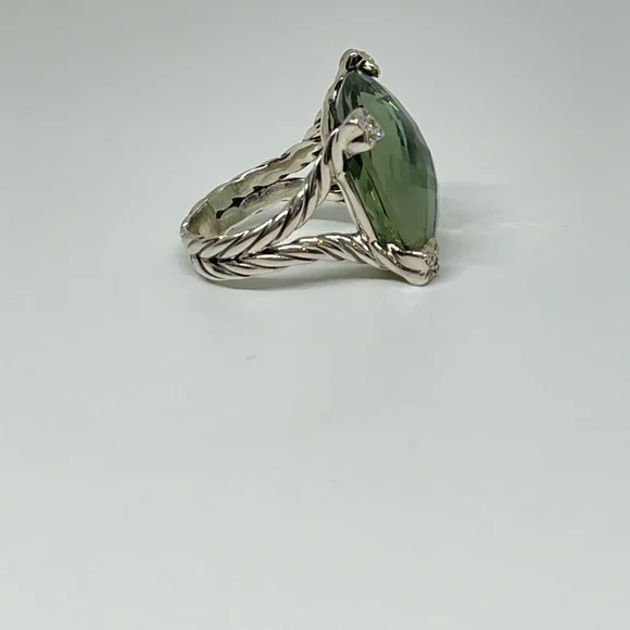 David Yurman Cushion On Point ring in silver, diamonds and prasiolite - Picture 6 of 13
